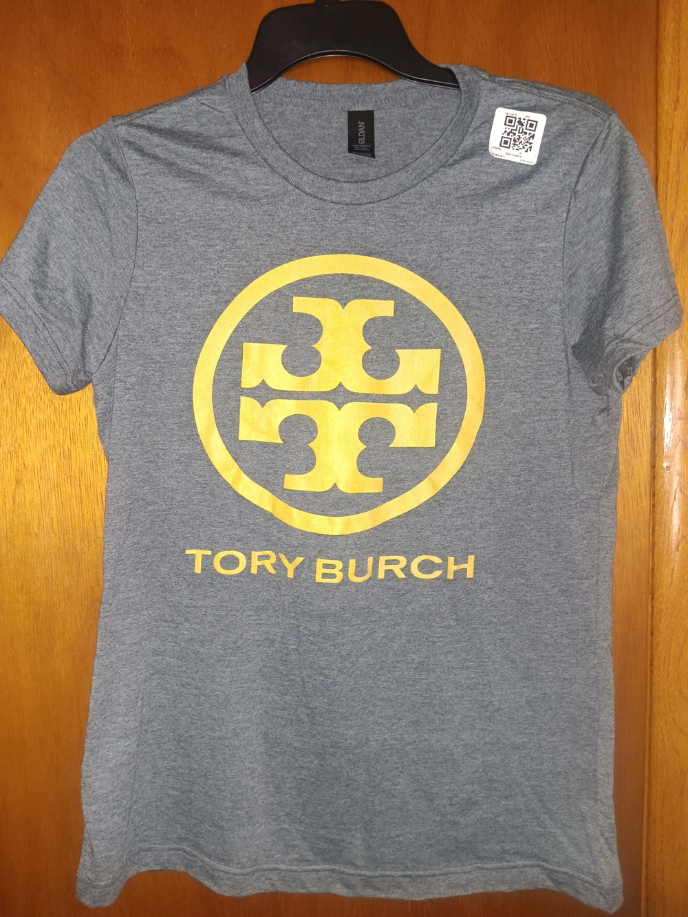 Tory Burch Gray Tee with Yellow Logo Circle